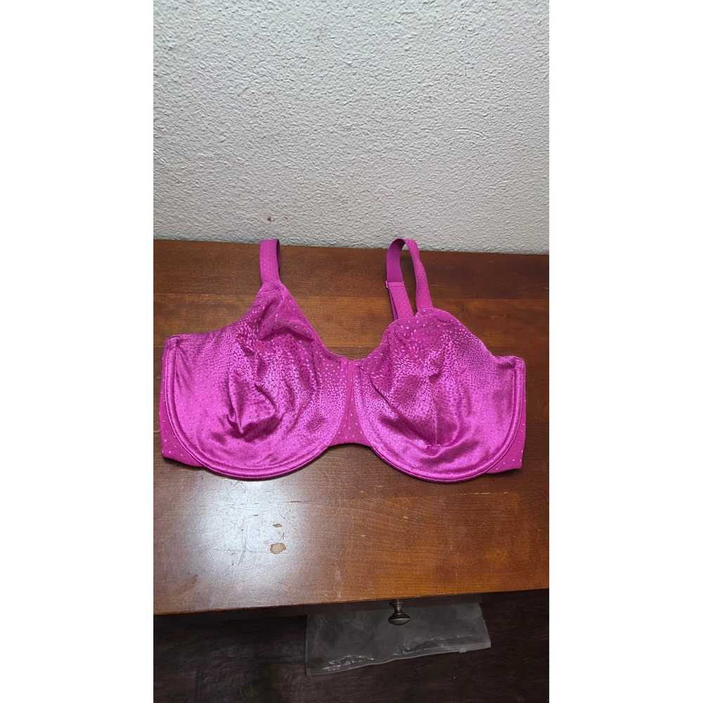 Wacoal Basic Beauty Underwire Bra 38H Magenta Pink Jacquard Dot Full Figure
